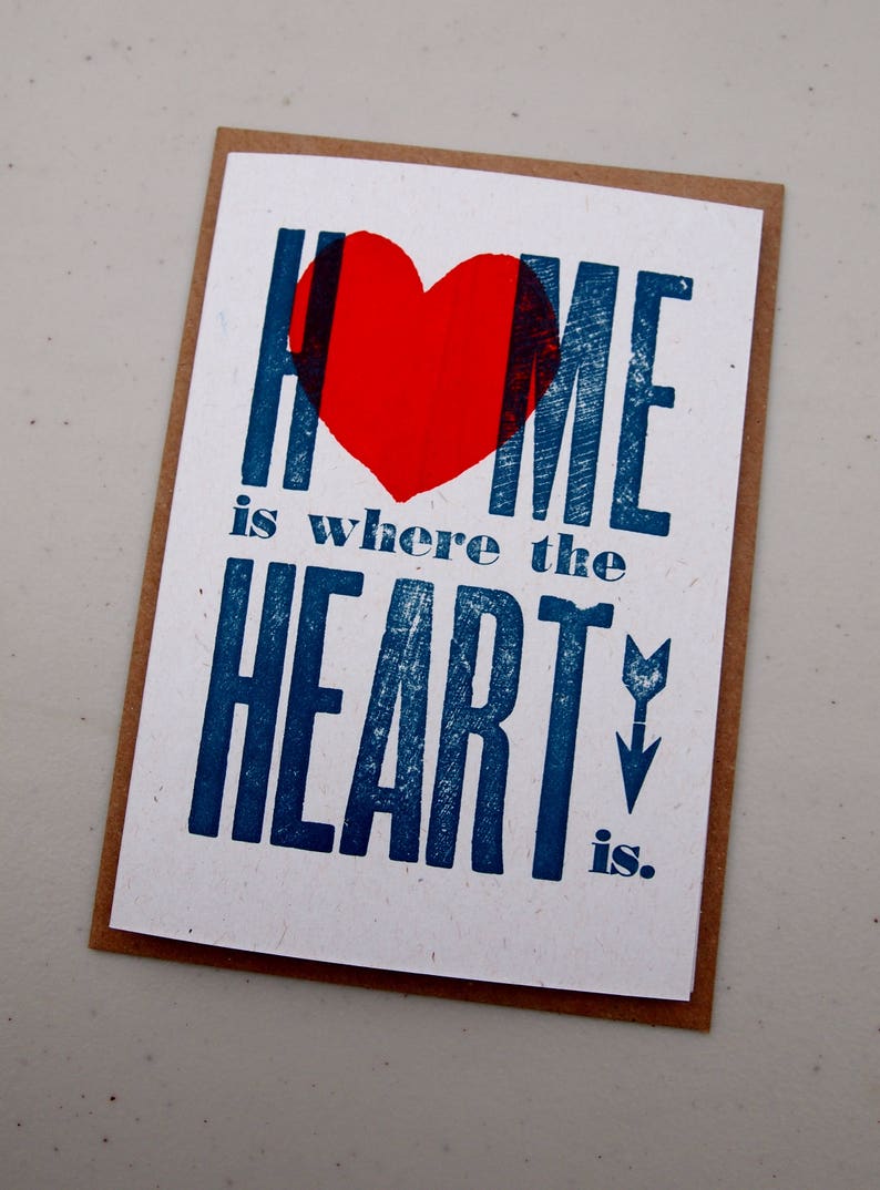 Home Is Where The Heart Is letterpress card new home, just because, hello or notecard, add a message image 2