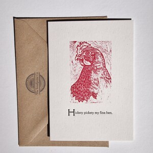 Carte de gravure sur bois typographique Poulet, vierge à l'intérieur, ajoutez un message