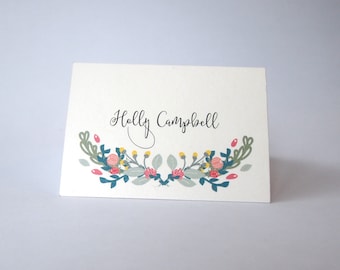 Floral Flourish - Custom Folded Wedding Name Cards Place Cards - personalised. Pack of 10. Other designs available.