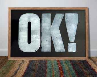 OK! Boktryckta postertryck, typografisk väggkonst