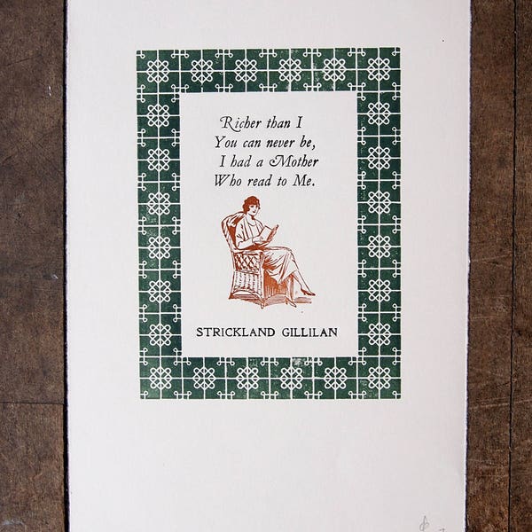 Reading With Mother by Gillilan hand printed letterpress print