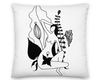 Decorative Pillow In Black And White, Black And White Throw Pillow, Feminine Throw Pillow, Floral Modern Pillow 18 X 18, Unique Pillow Cover