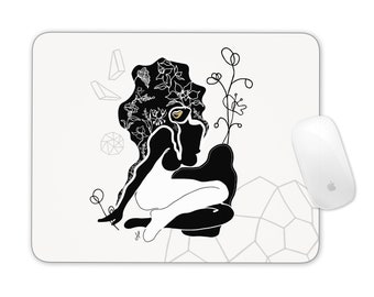 Home Office Decor Mousepad, Black And White Women Art Mouse Pad, Desk Pad, Rectangle Mouse Pad For Women, Office Desk Accessories, Gift