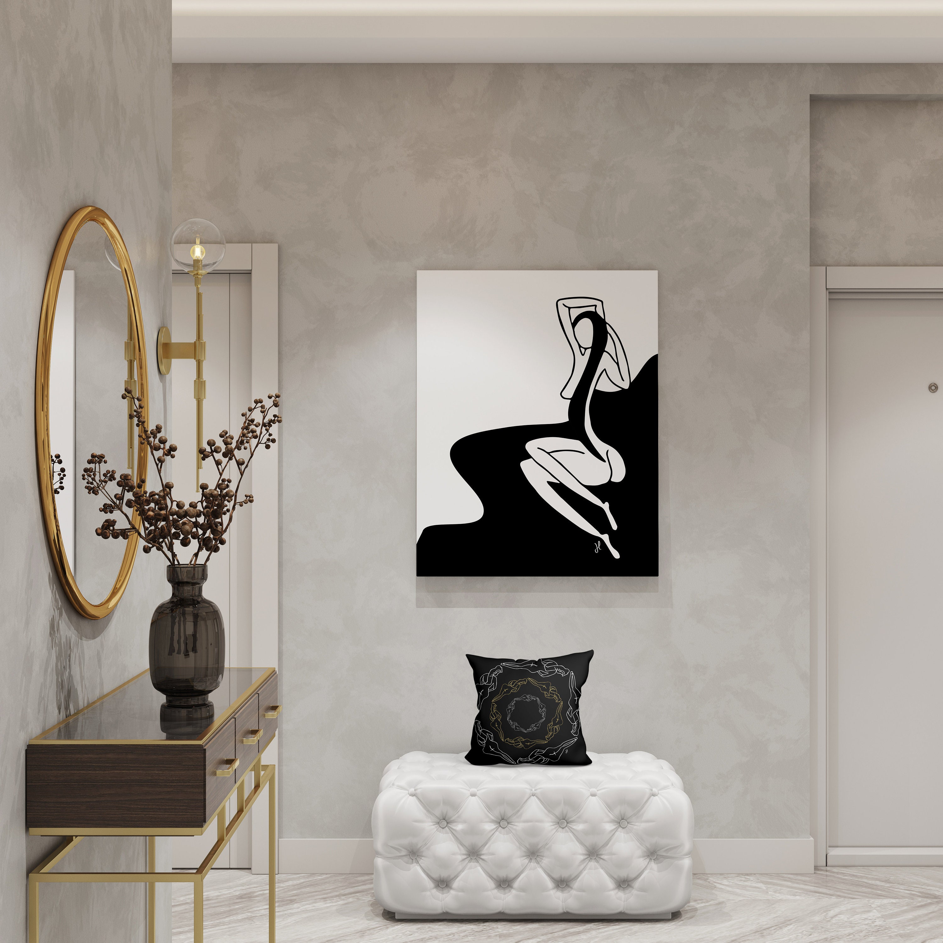 Woman Line Art Minimalist Female Body Wall Art Black and - Etsy