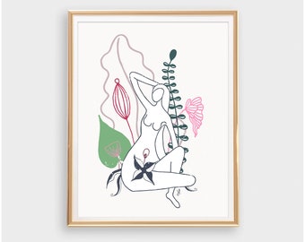 Flower Woman Print, Women Art Poster, Woman With Flowers Artwork, Floral Woman Home Decor Print, Feminine Floral Wall Art For Home