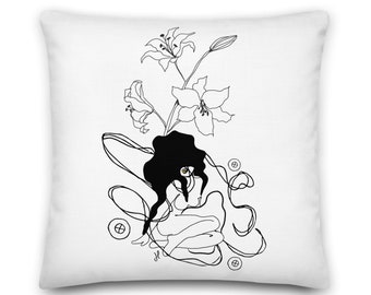 Feminine Art Decorative Throw Pillow Cover, Black And White Accent Pillow, Unique Art Pillow Case, Modern Designer Pillow, Women Art Decor