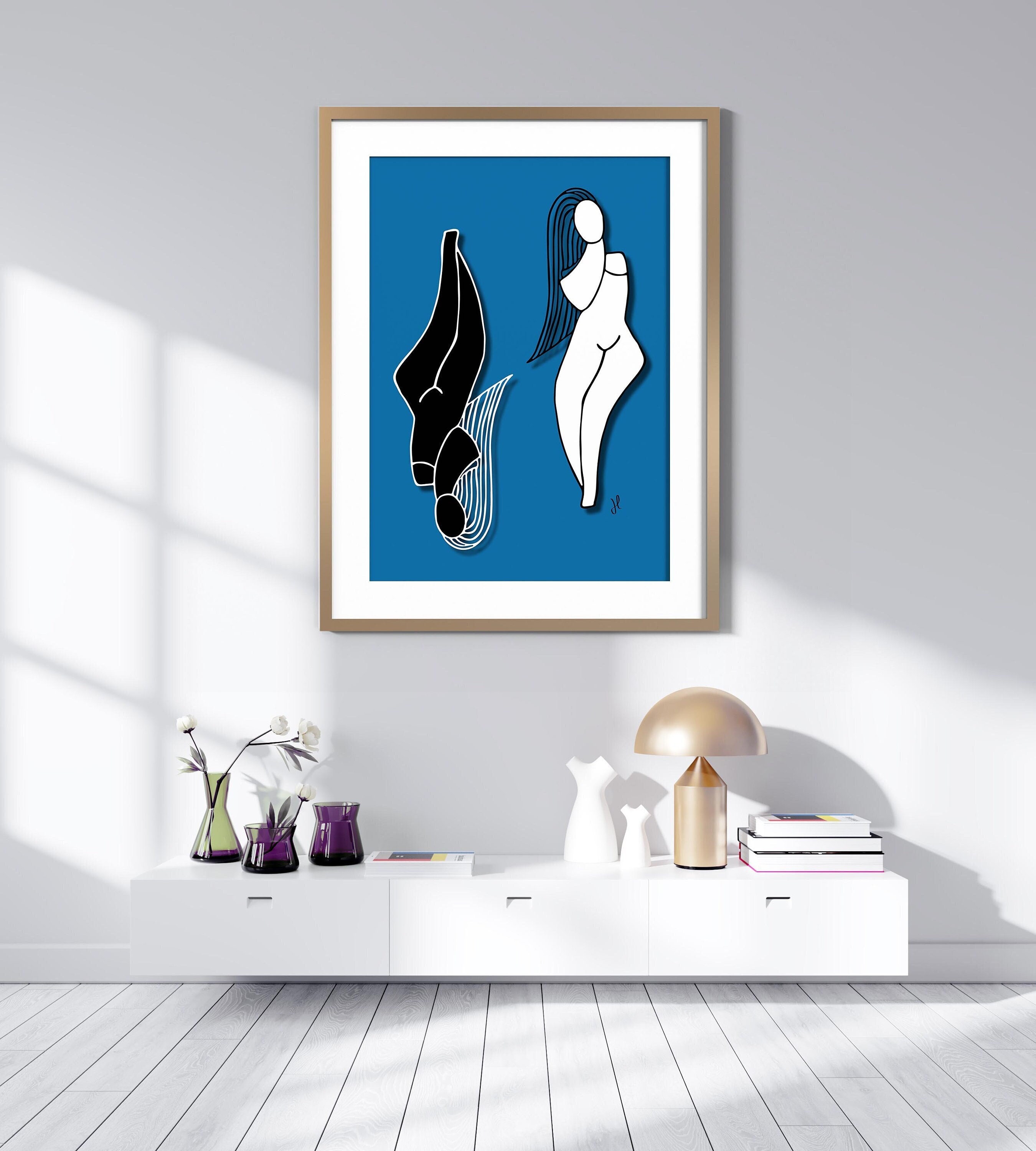 Blue Wall Art Unique Wall Decor Women Wall Art Modern Home Etsy UK