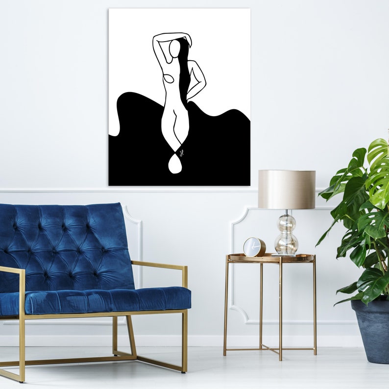 Contemporary Female Figure Wall Art Black And White Abstract Woman Canvas Print Black And White Women Canvas Art Large Canvas Art