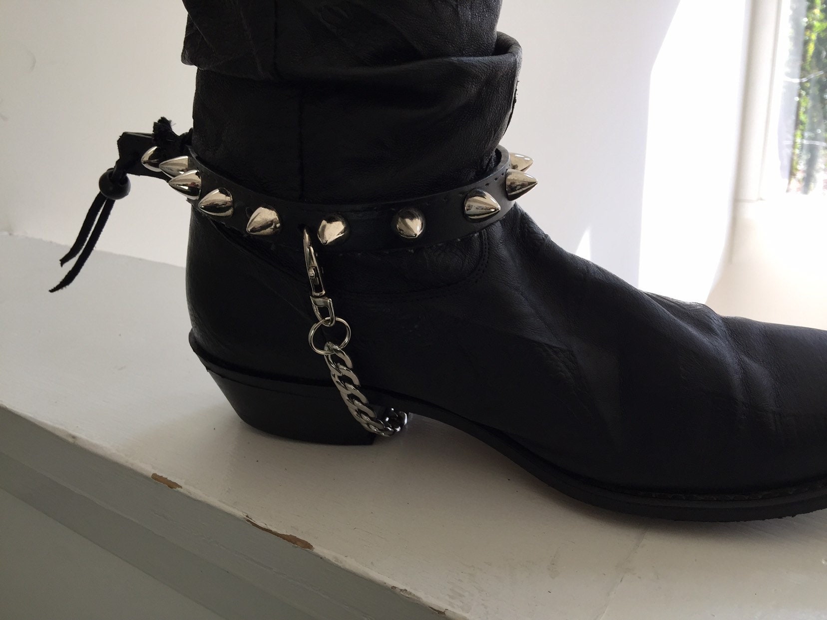 Silver Studded Leather Boot Strap Adjustable. Leather Boot is - Etsy