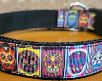 LARGE/Day of the Dead Sugar Skulls  Dog Collar
