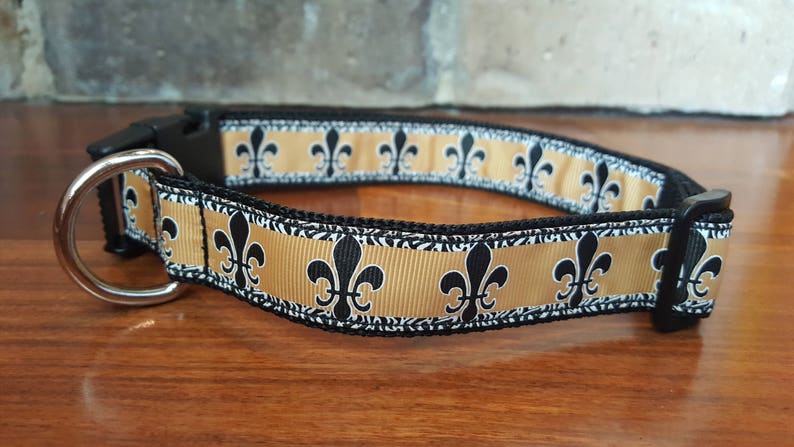 Black and Gold Fleur De Lis Dog Collar Size Large image 1