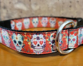 LARGE/Day of the Dead Sugar Skulls Dog Collar