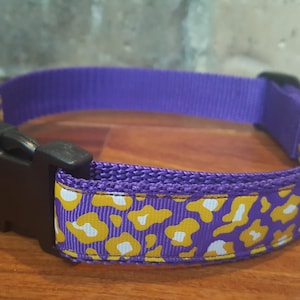 Louisiana Inspired Purple and Gold Leopard Dog Collar image 1