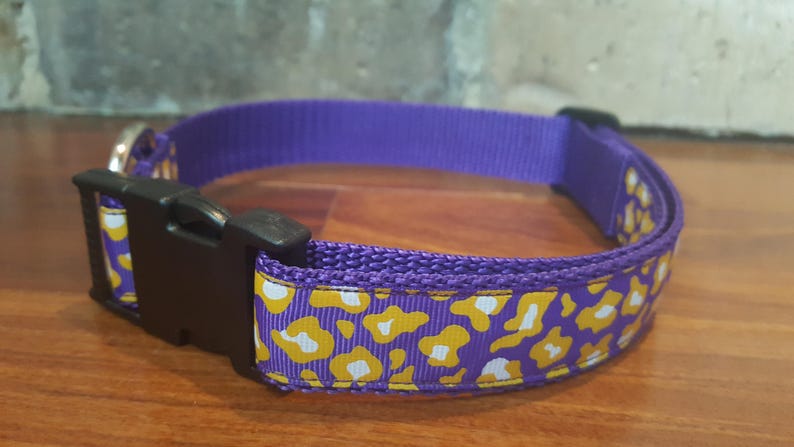 Louisiana Inspired Purple and Gold Leopard Dog Collar image 1