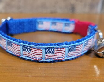 CAT/American Flag Breakaway Cat Collar With Bell