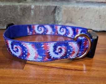 Patriotic Tie Dye Dog Collar - Large