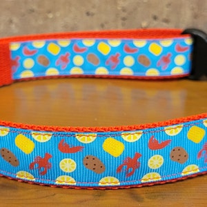 LARGE/MEDIUM/SMALL  Crawfish, Shrimp, Corn and Potatoes Dog Collar