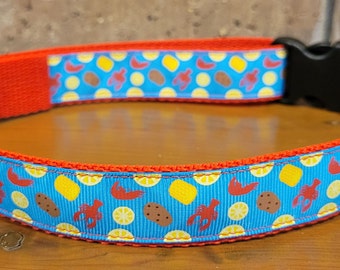 L/M/S Crawfish, Shrimp, Corn and Potatoes Dog Collar