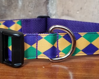 LARGE/ Mardi Gras Diamond Pattern Dog Collar