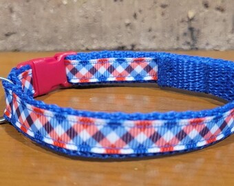 CAT/Red, White, and Blue Plaid Breakaway Cat Collar With Bell