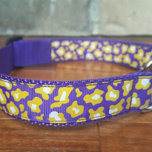 Louisiana Inspired Purple and Gold Leopard Dog Collar image 2