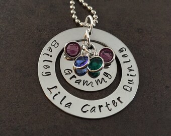 Grandmother Necklace, Mother's Day Gift, Hand Stamped Jewelry, Family Name Necklace, Personalized Jewelry, Stamped Necklace, Gift for Mom