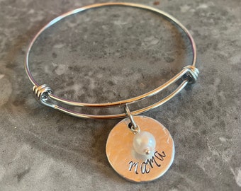 Mama Charm Bracelet, Gift for Mom, Mothers Day Gift, Handstamped Stamped,Jewelry, Bangle, Bracelet, Alex, Made in Canada, Gifts Under 20