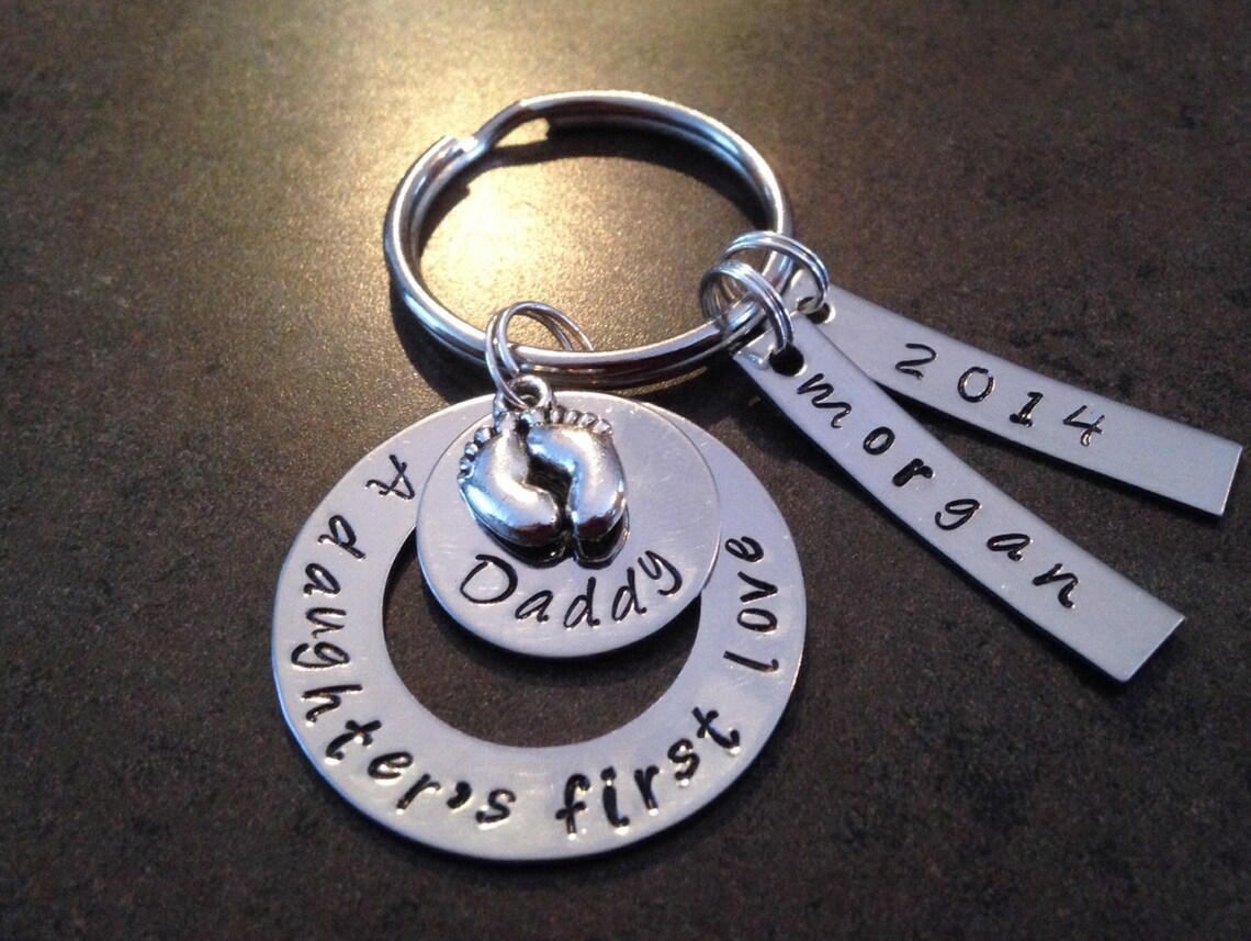 Fathers Day Gift for Dad, Daddy A Daughter's First Love, Hand Stamped Keychain, Gift for New Dad