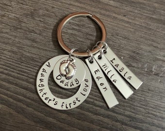 Father’s Day Gift for Dad, Daddy A Daughter's First Love, Hand Stamped Keychain, Gift for New Dad, Personalized, Made in Canada, Daddy