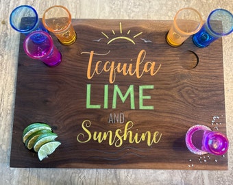 Handcrafted Tequila Flight Board, Tequila Gift Set, Tequila Lime and Sunshine, Wedding Gift, Housewarming Gift, Couples Shot Gift, Handmade