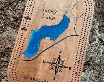 Handcrafted Lake Cribbage Board, Custom Lake Cribbage Board, Wedding Anniversary Gift, Housewarming Gift, Family Game Night, River Board