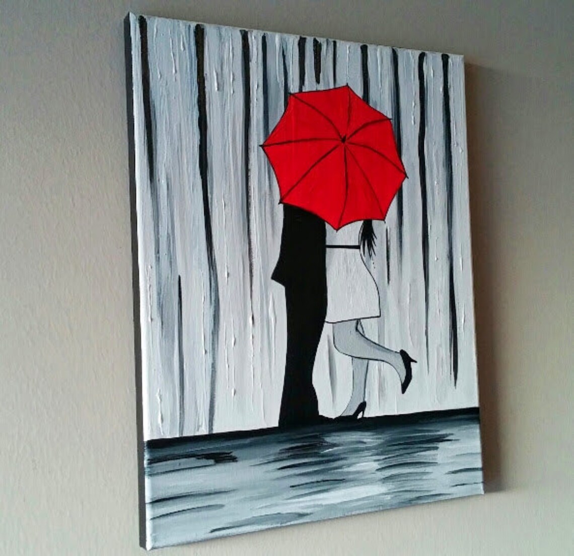 SALE Couple in Rain Paintingcouple Kissing in the Rain Wall Etsy