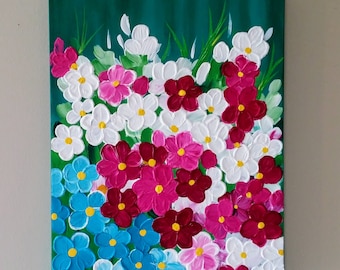 Original flower painting,Contemporary Art-Field of flowers painting,flower wall art, Abstract Flower painting, 16x12