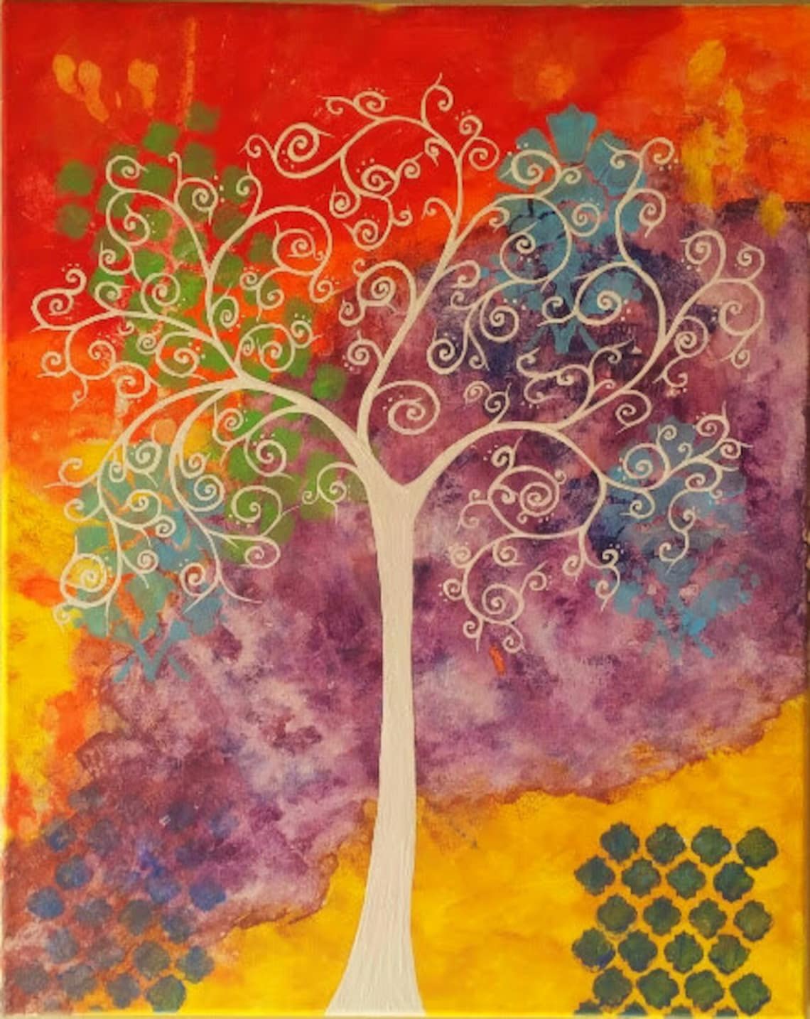 Original Tree of Life Wall Art, Abstract Tree Painting, Whimsical Tree