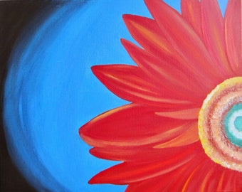 Red Gerbera Daisy Painting, Original flower painting, Abstract flower art,Big flower painting, Colorful Flower wall decor, 20x16 inches.