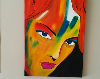 Abstract Portrait Woman's Face, Modern acrylic abstract portrait painting,Contemporary Art