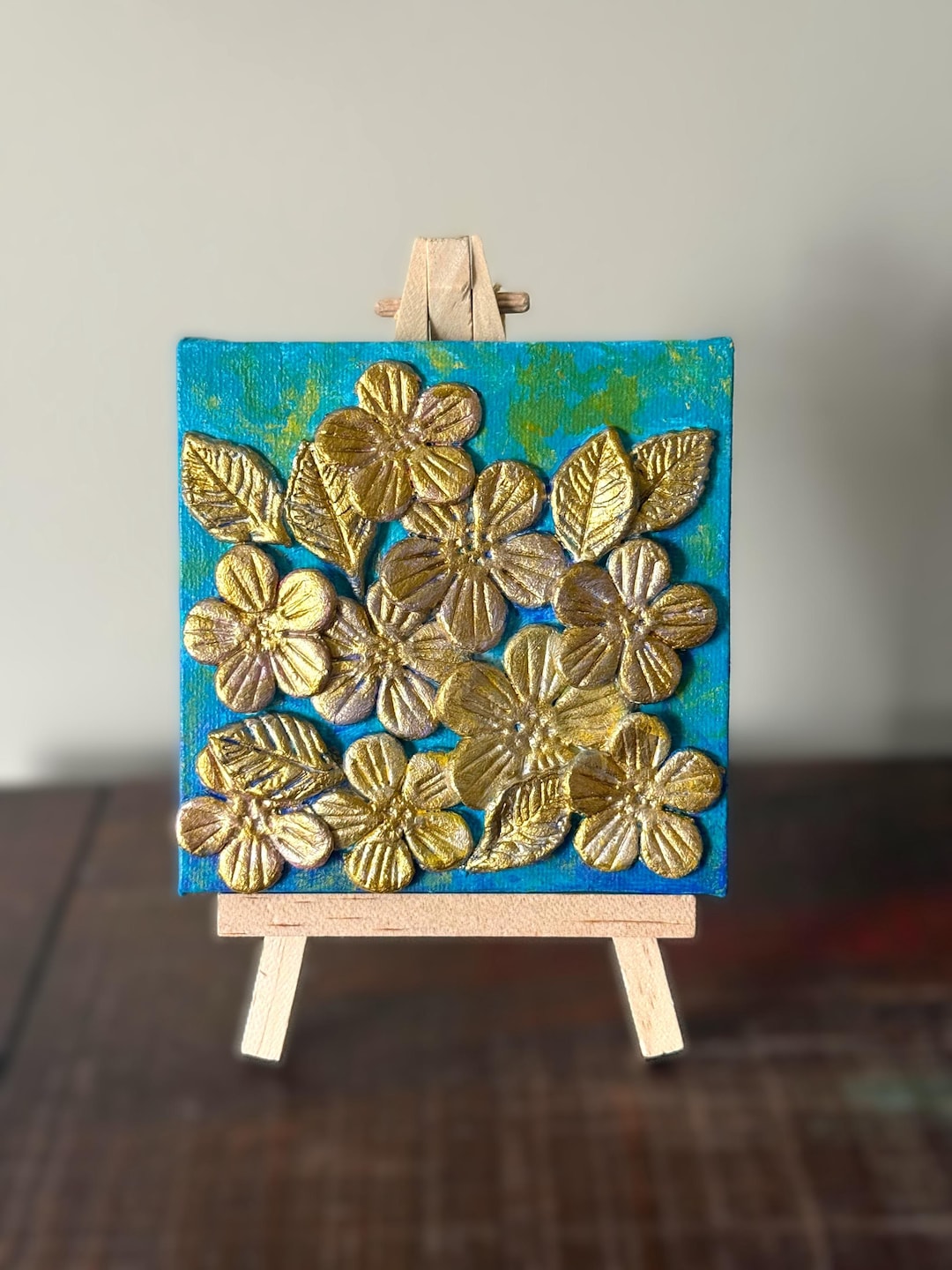 Mini 3D Gold Flower Painting Textured With Easel 4x4 Inches Canvas - Etsy