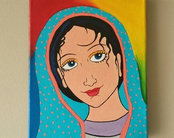 Original Virgin Mary painting, Virgin Mary wall art, Spiritual art, beautiful Virgin Mary Modern Art, 8x10 inches.