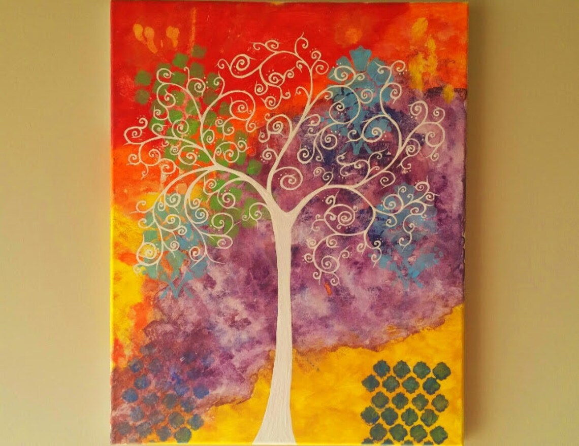 Original Tree of Life Wall Art, Abstract Tree Painting, Whimsical Tree