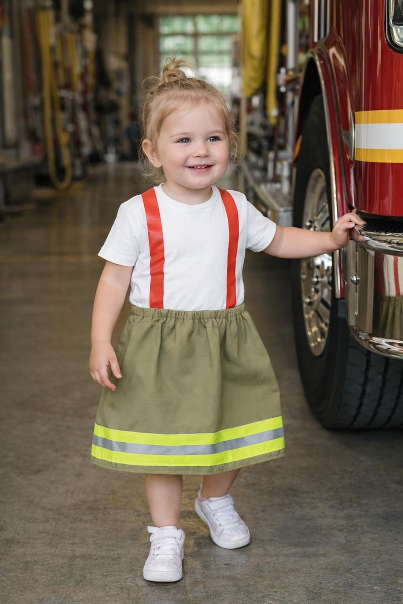 Firefighter Toddler Girl Outfit, Personalize Fireman Halloween Costume image 2