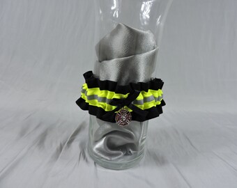 Firefighter wedding garter, With optional embroidered name added, Black bunker gear look, firefighter gift, firefighter wife, garter belt