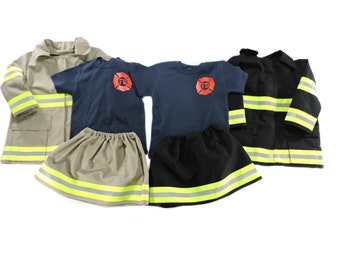 Firefighter Toddler Girl Outfit shirt skirt & Jacket, Personalized Fireman Halloween Costume