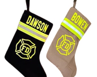 Personalized Firefighter Christmas Stocking, Fire Station Christmas Decor