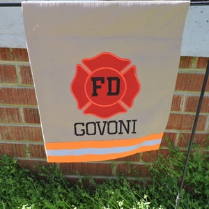 Personalized Firefighter Garden Flag, Fireman yard flag Gift For Him, Fire Department, Turnout Bunker Gear Style, Memorial gift, FFGF003 image 5