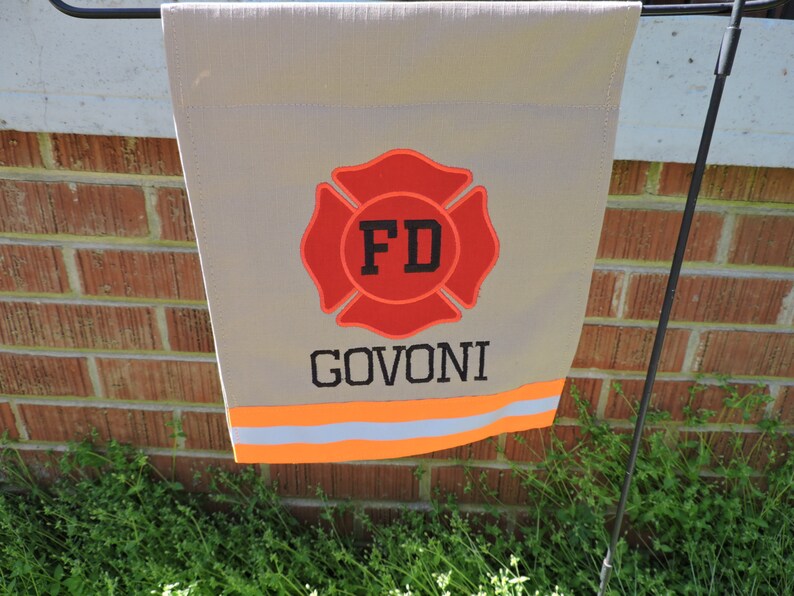 Personalized Firefighter Garden Flag, Fireman yard flag Gift For Him, Fire Department, Turnout Bunker Gear Style, Memorial gift, FFGF003 image 5