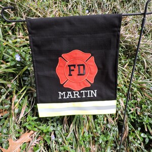 Personalized Firefighter Garden Flag, Fireman yard flag Gift For Him, Fire Department, Turnout Bunker Gear Style, Memorial gift, FFGF003 image 3