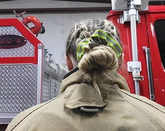 Firefighter Hair Scrunchie, Turnout Gear Fabric look with Reflective Tape