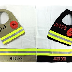 Firefighter Baby Bib and Burp Cloth both bib and burp have a name added