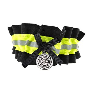 A firefighter wedding garter in Black Fabric and Neon Yellow Reflective Tape