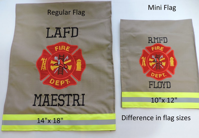 showing the two sizes of the firefighter garden flags